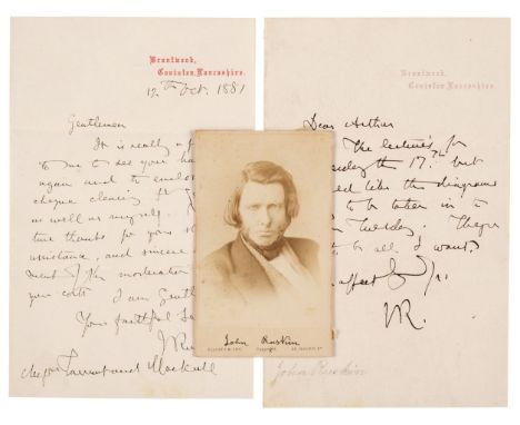 * Ruskin (John, 1819-1900), English writer, art critic and artist. Autograph Letter Signed, 'J. Ruskin', Brantwood, Coniston,