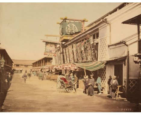 * Japan. Tokyo street scene, by Raimund von Stillfried (1839-1911), Japan, c. 1870s, hand-tinted albumen print, titled 'Tokio