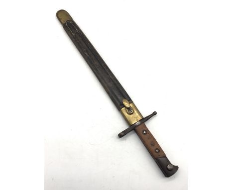 An Italian M1891 bayonet for the Mannlicher-Carcano rifle, by C.Gnutti. With wooden slab grips, secured by two rivets, a ‘bir