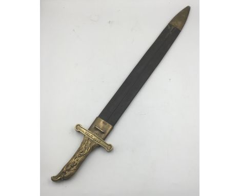 A 20th century reproduction of the rare French 1771 pattern Artillery Short Sword, complete with its brass mounted leather sc