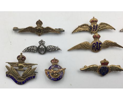 A good selection of circa WW2 era Royal Air Force sweetheart brooches. To include: mostly gilt metal and enamel examples, wit