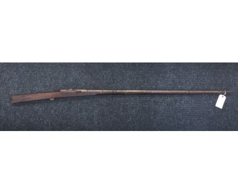 Long antique Indian matchlock jezail musket at 68&rdquo; overall and 48&rdquo; barrel at approx. .500&rdquo; bore. Smooth pla
