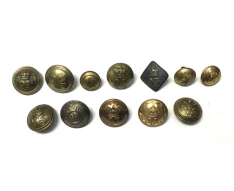 A scarce selection of 19th century British, and Canadian foot regiment tunic buttons, ranging from the mid to late 19th centu