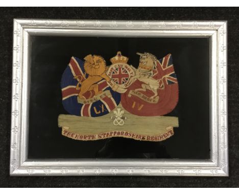 North Staffordshire Regiment interest - A nicely executed, likely interwar period embroidered panel. A label verso states tha