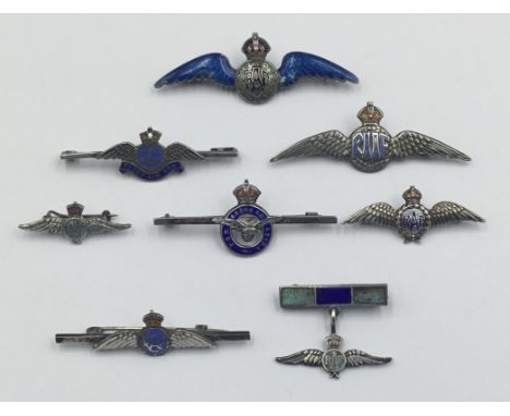 A small collection of 6 circa WW2 era Royal Air Force silver and enamel sweetheart brooches, plus a Royal Australian Air Forc