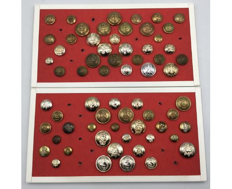 A selection of late 19th, and 20th century British military tunic buttons. In various sizes, with examples being silvered, br