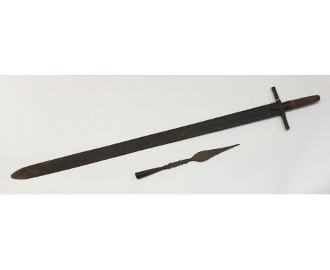 A late 19th century Sudanese Kaskara, likely a battlefield pick up from the Sudan War era. Manufactured in the usual style, w