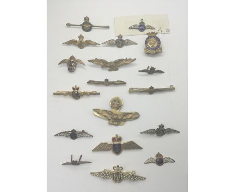 A selection of circa WW2 era and later Royal Air Force related brooches and badges. To include: a post 1953 gilt and rhinesto
