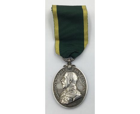 A Territorial Force Efficiency Medal awarded to 8 Sjt Frederick Albert Haines of the 8th Worcestershire Regiment. Complete wi