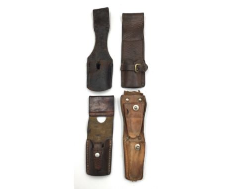 A small selection of WW1 and later leather bayonet frogs. To include: a 1917 dated German Mauser frog, stamped 1917 to the re