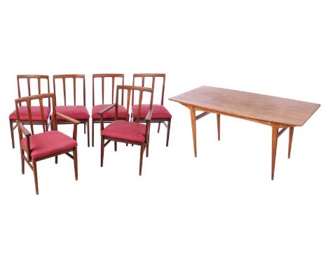 A 'Mid Century Vintage' 1960s Younger 'Toledo' teakwood lozenge form dining table with angular legs, together with a set of s