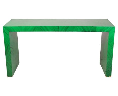 A faux-figured malachite-painted console table of slabbed construction, 153 cm wide x 46 cm deep x 77 cm overall height.A pri