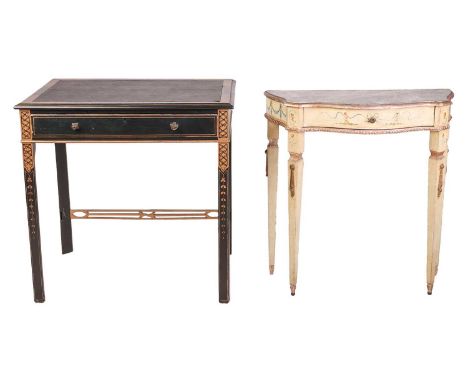 A decorative 18th-century style Venetian (?)painted serpentine side table, 20th century, with simulated marble top, fitted a 