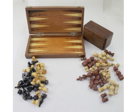 A Victorian mahogany novelty money box in the form of a chest of drawers and a chess/backgammon board combination with turned