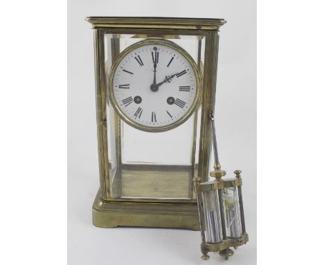 A 19th century French four glass mantel clock, the circular enamel dial set with Roman numerals, the movement stamped 'GF', h
