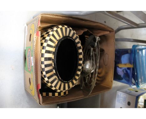 A collectors lot to include an astrolabe, Moser style box in bone and ebony, marble, a bugle etc.