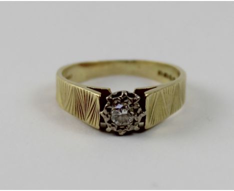 An 18ct yellow gold illusion set solitaire ring, size K, approx 3.2g.