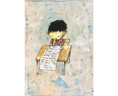 Dran (French 1979-), 'Cher Pere Noel (Pinocchio)', 2018, hand embellished screen print with watercolours on wove paper, signe