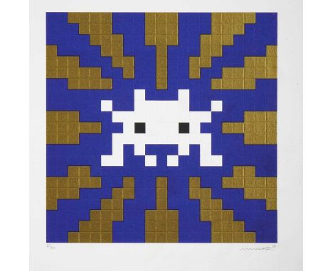 Invader (French 1969-), 'Sunset (Gold & Blue)', 2018, embossed screen print in colours on wove paper, signed, dated, and numb