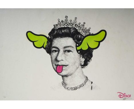D*Face (British 1978-), 'Dog Save The Queen (Green Wings)', 2004, hand embellished screen print in colours on wove paper, sig