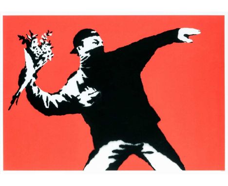 Banksy (British 1974-), 'Love Is In The Air', 2003, screen print in colours on wove paper, numbered from an edition of 500 in