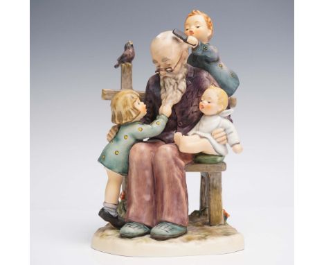 Crafted by Goebel of Germany, this charming Hummel figurine titled At Grandpa's (model #621) captures a heartwarming family m