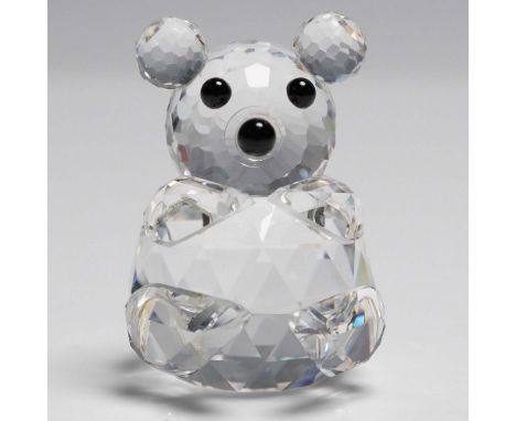 Swarovski Silver Crystal Miniature Bear figurine, featuring a seated bear with clear faceted crystal body and black crystal e