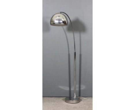 A modern chromium plated standard lamp on circular base and with spherical shade, 67ins high 