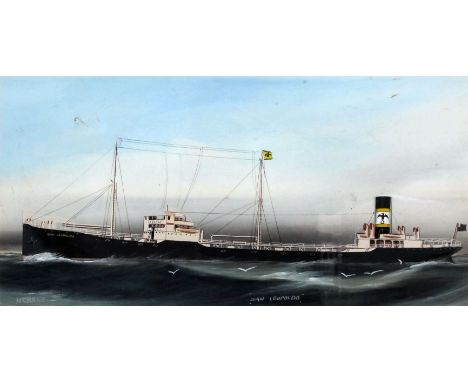 H. Crane (late 19th/early 20th Century) - Gouache - Ship's portrait - "San Leopoldo" - Small freighter in choppy seas, 7ins x