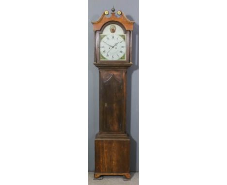 A late 18th/early 19th Century oak longcase clock by Josh. Atkinson of Gateshead, the 13ins arched painted dial with Roman an