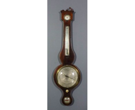 A 19th Century wheel cased barometer and thermometer by F. Amadio No.118 St Johns Row, with 8ins diameter silvered dial and a