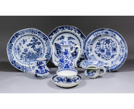 A group of Chinese blue and white porcelain, including - ewer and cover painted with flowering rock work, 7.75ins (197mm) hig