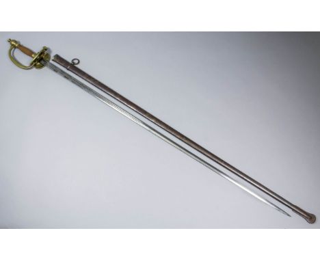 A 19th Century Continental Medical Officer's sword with bright steel unengraved 36ins blade, brass pommel, D-guard and oyster