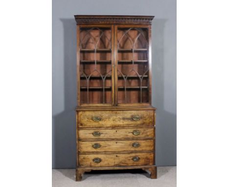 A George III mahogany Secretaire bookcase, the upper part with moulded cornice and arcaded frieze with split turned pendant o