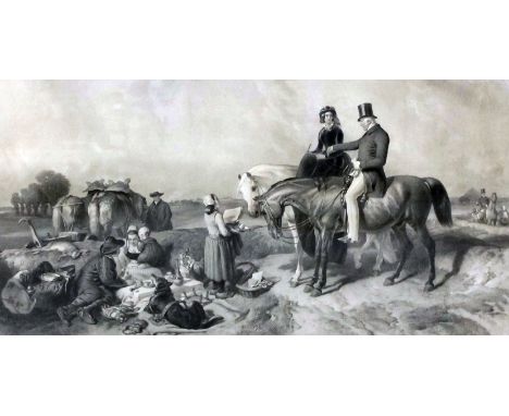 After Sir Edwin Landseer (1802-1873) - Engraving - "A Dialogue at Waterloo", 22ins x 44ins, in gilt moulded frame and glazed,