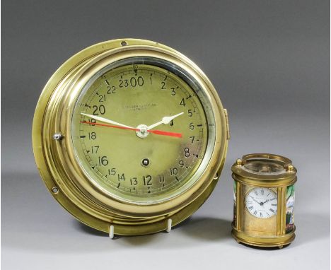 A brass bulkhead cased 24 hour dial ship's clock by Chelsea Clock Company, Boston, 8.5ins diameter overall, and an oval minia