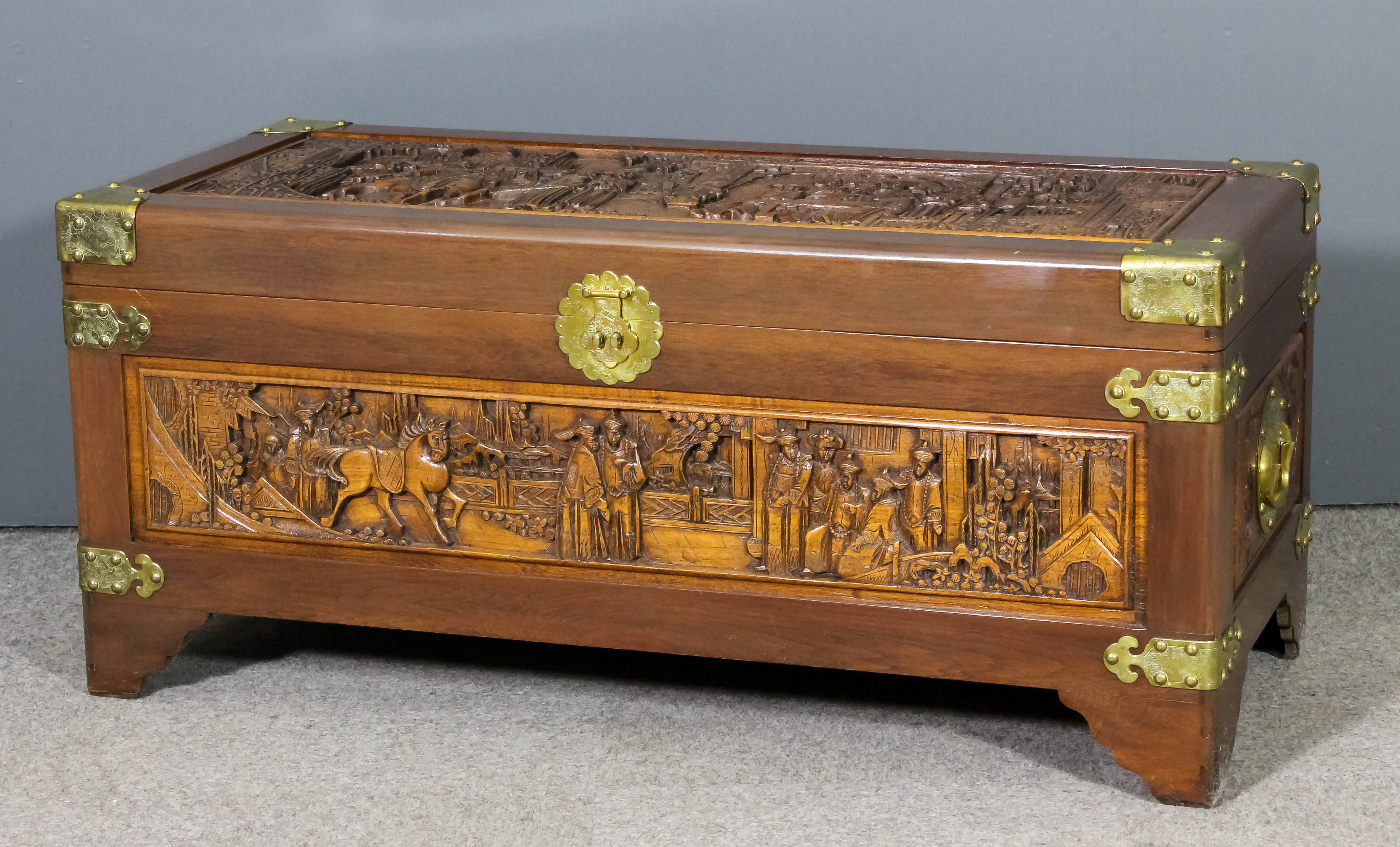 A Chinese teak and camphor wood lined blanket chest by Zee & Co