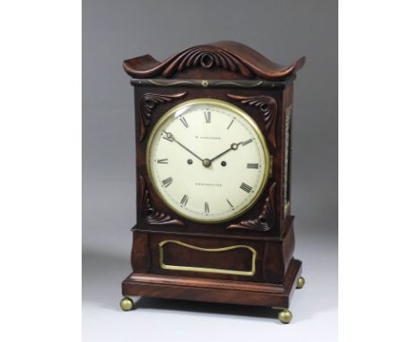 An early 19th Century mahogany cased bracket clock by W. Alexander of Westminster, the 8ins diameter repainted dial with Roma