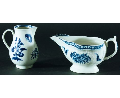 WORCESTER CREAM BOAT, circa 1770-1780, blue printed in the Three Flowers Pattern, open crescent mark, 16cm; together with a s