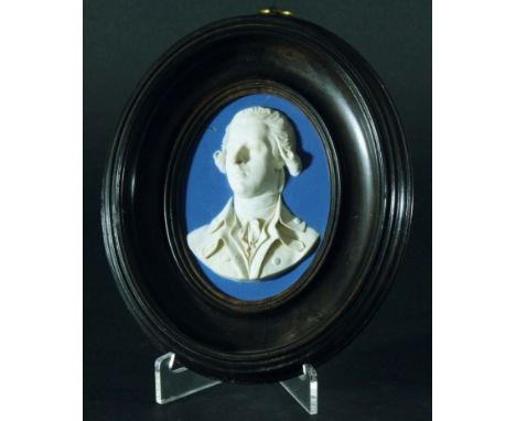 WILLIAM PITT THE YOUNGER, a Wedgwood dipped blue jasper portrait medallion, impressed marks, 9cm x 6.5cm 
