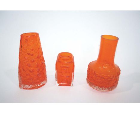 WHITEFRIARS 'VOLCANO' VASE Model Number 9717 in the Tangerine Colourway, also with a Whitefriars 'Mallet' vase (9818) and Whi