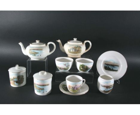 UNUSUAL SHELLEY TEA SERVICE - BERMUDA a tea service with transfer printed scenes of Bermuda, including 2 teapots, tea cups, s