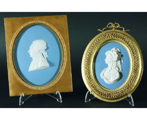 MARQUIS DE LAFAYETTE AND PRINCESS DE LAMBALLE, two Wedgwood blue jasper portrait medallions, incised titles, impressed marks,