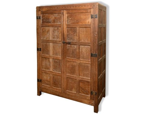 EARLY MOUSEMAN WARDROBE - ROBERT THOMPSON OF KILBURN circa 1930's with panelled front and sides, with metal butterfly hinges 