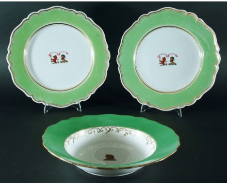 FLIGHT, BARR AND BARR, WORCESTER CRESTED PART SERVICE, ealry 19th century, painted with a lion and man's head double crest be