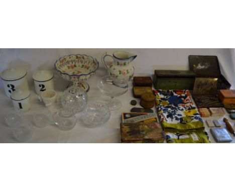 Collection of tins, some with contents, including Chocolate Table Biscuits, J&amp;F Bell "Three Nuts" Tobacco, Rolls Razor, G