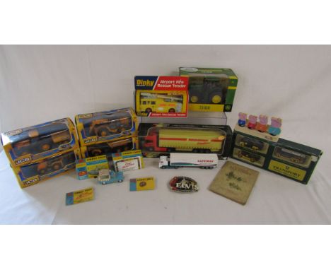 Collection of toys includes Dinky airport fire and rescue tender 263, JCB construction series, 2 Corgi toys 474 musical Wall'