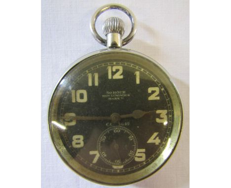 1916 RFC 30 hour non-luminous Mark.V&nbsp; C.C. 3642 cockpit pocket watch short stem with broad arrow mark to rear - plastic 