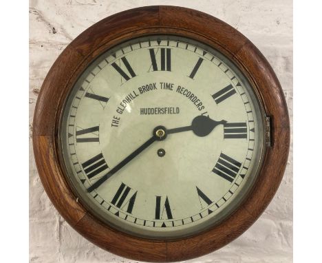 Dial wall clock 'The Gledhill Brook Time Clock' possibly converted from a time recorder. Diameter 40cm Depth 16.5cm