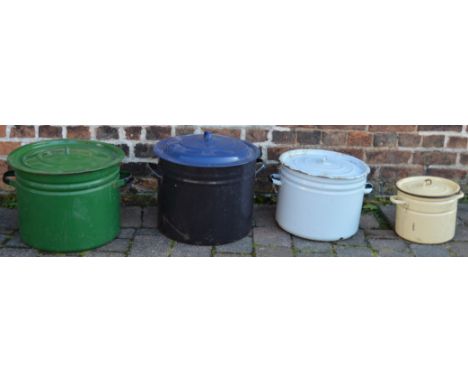 3 large enamel cooking pots and one smaller&nbsp;